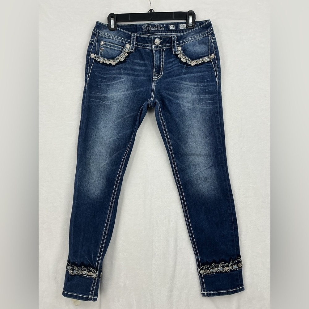 Miss Me Dark Blue Skinny Jeans with Embellished Pockets 679